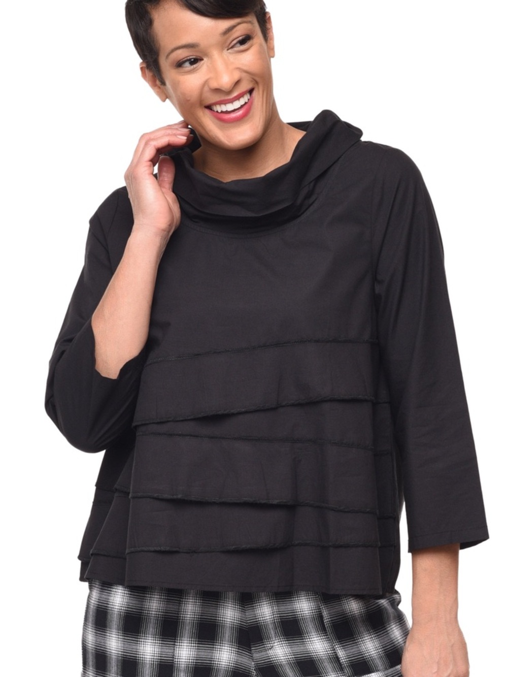 Tulip Black Layered Cowl Neck Women's Top